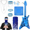 8Pcs Punk Rockstar Fancy Dress Kids, Inflatable Guitar Rock Heavy Metal Accessories Punk Rockstar Accessories with Sunglasses Bandana Bracelet Collar Mask Necklaces 80s Rock 90s Fancy Dress(Blue)