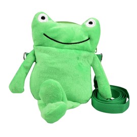 WUUDWALK Mini Crossbody Wallet phone bag, Fashion Fun Cartoon Frog Pouch Small Plush Shoulder bag Zipper Purse (Light green frog)