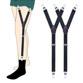 Kedofe Mens Shirt Stays Military Adjustable Elastic Garter Straps Sock Non-slip Clamps (Black-2)