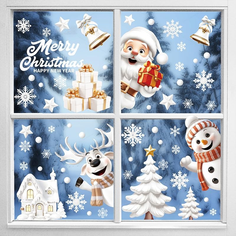 Fingooo Christmas Window Seals, Wall Stickers, Decorations, 9 Sheets, 7.9