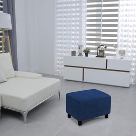 Ottoman Cover, Stretch Rectangle Velvet Ottoman Slipcovers of Foot Stool for Living Room, Folding Storage Furniture Protector with Elastic Bottom, Machine Washable(Navy Blue, L)