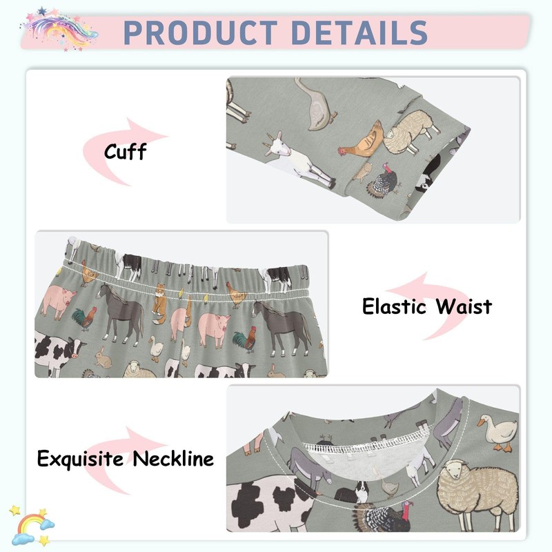 Mnsruu Kids Sleepwear with Long Sleeve Top and Bottoms Comfortable