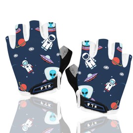 Kids Cycling Gloves Half Finger Gel Padded Non-Slip Breathable, Junior Glove Girls Boys Fingerless Adjustable for Mountain Bike Running Riding Sport Outdoor Biking (Blue, Medium)