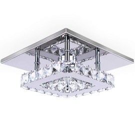 diisunbihuo Modern Crystal Chandelier 7.9 Inches Led Ceiling Light Mini Square Flush Mount Ceiling Light for Bedrooms Dinning Rooms Hallway(Cool White,15W)