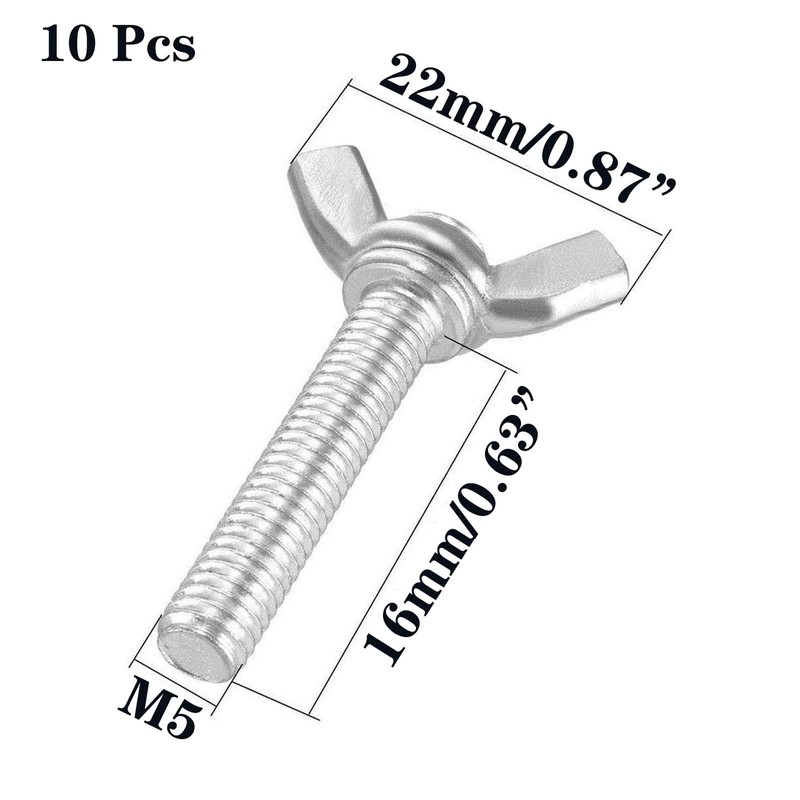 10 Pcs M5 304 Stainless Steel Wing Butterfly Screws Bolts