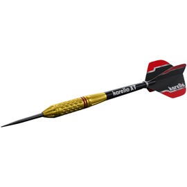 Karella Steeldart Commander Gold 90% Tungsten Steeldart, 24 g, for Classic Dartboard, 3 Darts with Metal Tip, Dartboard, Tungsten, Professional Art with Flight and Shaft