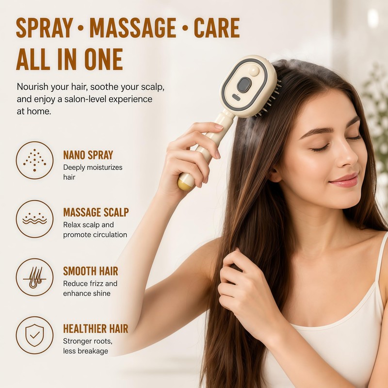 Electric Spray Air Cushion Massage Comb, Hair Brush with Water