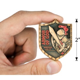 Armor of God Challenge Coin, Commemorative Military Souvenir Coins, Knight Templar Shield Religious Pocket Prayer Token of Faith for Army, Navy, & Marine Veterans, Ephesians Gift