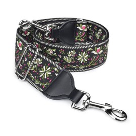 CLOUDMUSIC Handbag Strap Replacement Crossbody Strap Purse Strap With Silver Clips For Women Girls(Chic Flowers In Black)