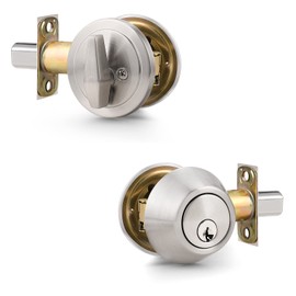 Probrico Satin Nickel Deadbolts, Front Door Deadbolts with Key, Single Deadbolt Locks with Thumb Turn, Security Entrance Door Locks with Key, 2 Pack
