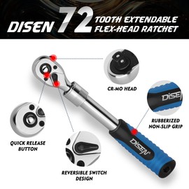 DISEN 3PCS Extendable Ratchet Wrench Set,1/4" 3/8" 1/2" Drive 72-Tooth, Quick-Release, Reversible Drive Socket Wrenches,Soft Grip Handle with Storage Tray