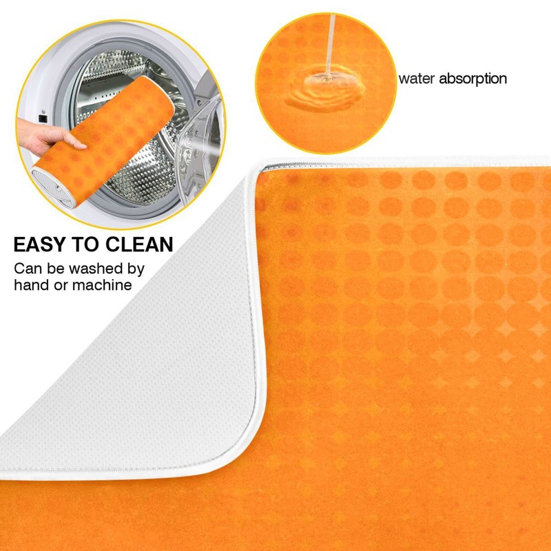 Kigai Orange Dotted Line Dish Drying Mat, Microfiber Absorbent Drying