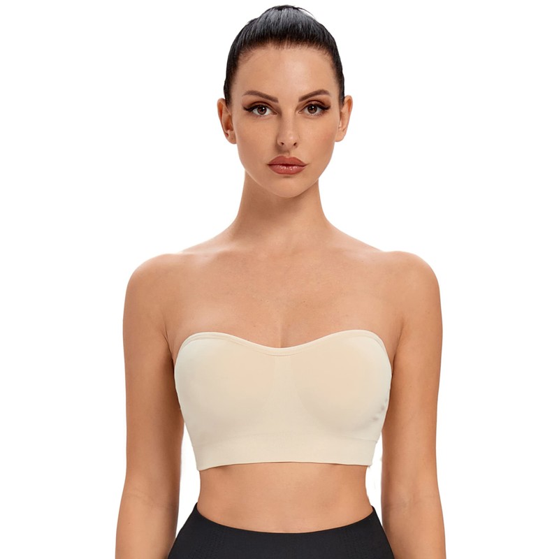 ANGOOL Women's Bandeau Strapless Bra without Underwire, Padded Bralette Bra,