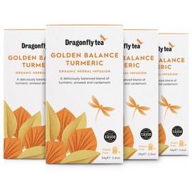 Dragonfly Golden Balance Turmeric Tea | Pack of 4 x 20 Organic Tea Bags (80 Teabags) | Herbal Tea Bags | Turmeric Tea Bags | Detox Tea Bags | Immune Support | Caffeine-Free Tea | Compostable