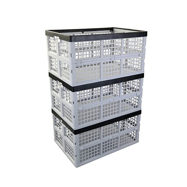 Waikhomes 3-Pack Plastic Collapsible Storage Crates, Large Folding Storage Crates