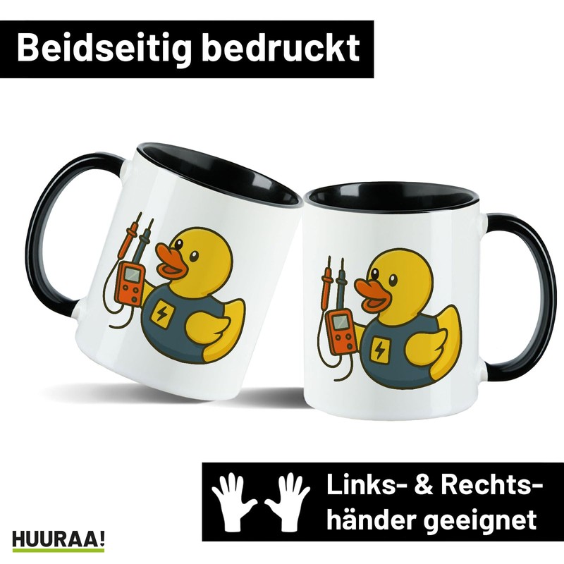 Huuraa Kaffeetasse Quietscheente Elektronik Comic Gummiente Geschenk 330ml Schwarz Quietscheente