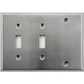 Brushed Satin Stainless Steel 3 Gang Wall Plate - 2 Toggle 1 One Blank