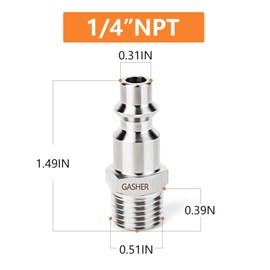 GASHER 10PCS 304 Stainless Steel 1/4"NPT Male, Industrial Air Plug, 1/4" High Flow Pneumatic Plugs