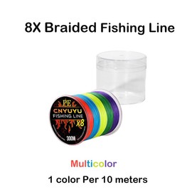 8X Multicolor Braided Fishing Line 328Yds Abrasion Resistant Smaller Diameter Zero Stretch for Saltwater or Freshwater - Color: Rainbow-color, SIZE: 51LB*328yds