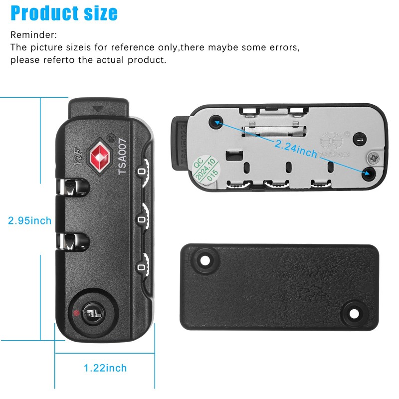 2 PCS TSA007 Zipper Luggage Locks, Suitable for Luggage,Backpacks, Handbags,