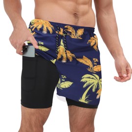 Muscle Killer Men's Swim Trunks with Compression Liner 2 in 1 Board Beach Shorts Quick Dry Swimwear Bathing Suits Swim Short with Pockets
