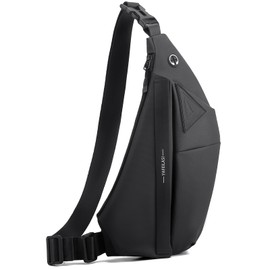 LKEX Sling Bag Anti-theft Chest Crossbody Waterproof Shoulder Cool Backpack Travel Personal Pocket for Men and Women (Black Right-Handed)