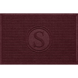 Bungalow Flooring Monogrammed Waterhog Door Mat, 2' x 3', Made in USA, Customizable Decorative Floor Covering, Skid Resistant, Indoor/Outdoor, Water-Trapping, Squares Collection, Bordeaux