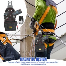 Tool Pouch with Belt Clip - Magnetic Waist Tool Holder Bag - Heavy-Duty Electric Drill Holder Screw Pouch, Anti-Scratch Electrician Organizer for Construction Site