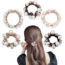 Trsnzul Beads Hair Scrunchies 5 Pieces Hair Scrunchies with Beads Scrunchies Rhinestone Elastic Hair Bands Beads Elastic Hair Rope Hair Bobbles Hair Accessories for Women Hair Band Rope for Women