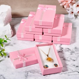 Spritewelry 12 Pcs Necklace Earring Jewelry Gift Boxes 80x51x27mm Rectangle Small Ring Boxes Jewelry Package Storage Case with Bowknot for Packaging Weddings Birthdays -Pink