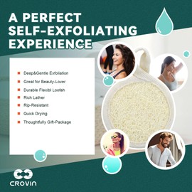 Crovin Natural Loofah Exfoliating Body Scrubber, Bath Shower loofah Sponge for Easily and Effectively Clean Up Women and Man Face-4 Count (1 Pack), Creamwhite, 3.15″X 3.15″
