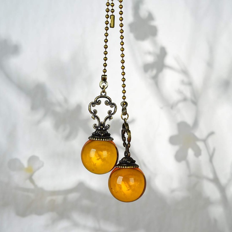 Set of 2 Vintage-Style Amber Fan Pull Ceiling Fan Chain