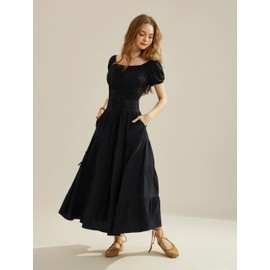 Long Flowy Skirts for Women Summer Renaissance High Waist Flowy Maxi Skirt with Pockets Black XL