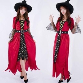 Adult Women's Red Witch Horror Costume Party Outfit Red Witch Costume (Adult Female)