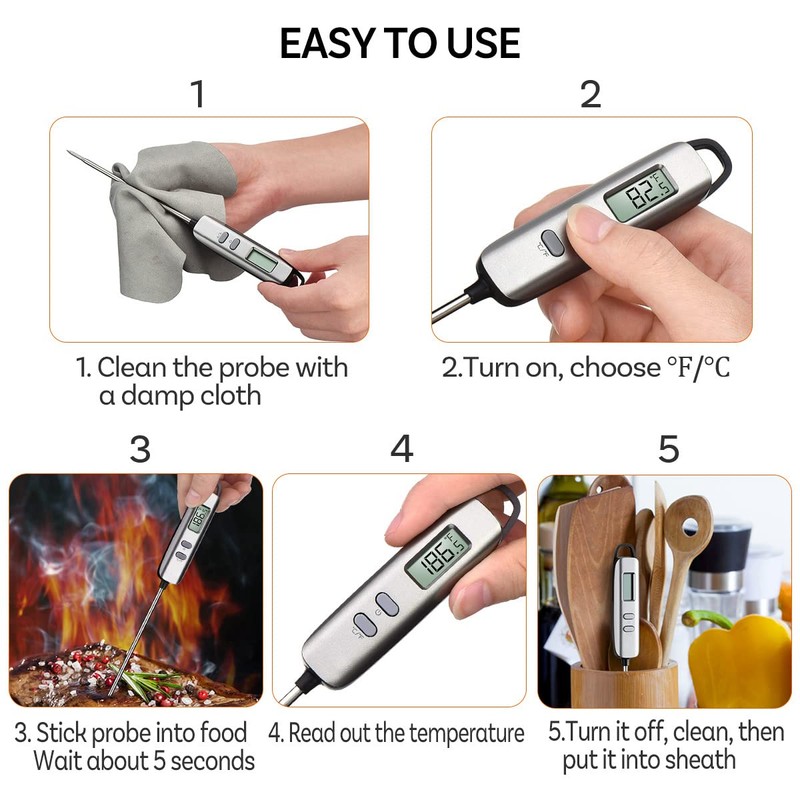 ANSTA Super Fast Meat Thermometer Silver Instant Read Digital with