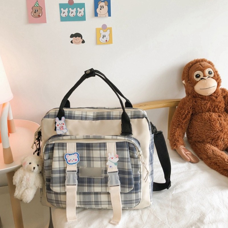 Cute Backpack with Accessories Check Dual Purpose Backpack Shoulder Bag