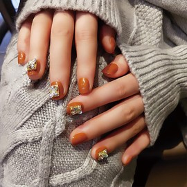 Nail Tip, Color, Gold Foil Seal, Cute, False Nail, Rhinestone Sticker, Stylish, Popular, Nail Parts, Butterfly, Full of Gems, Flesh Nails, Cat Eye, Summer Nail Kit, Popular for Beginners (Red)