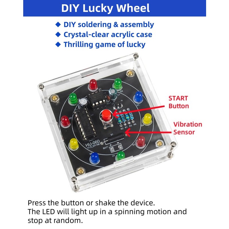 DIY Lucky Wheel Soldering Practice kit, Complete Soldering Project kit