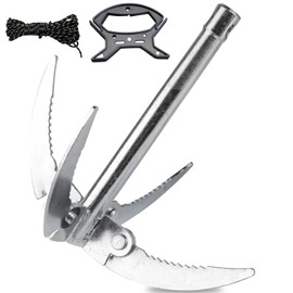 Molbory 4 Hooks Grappling Hooks with 20 m Rope and Rope Handle, 2 mm Thickened Prong Folding Anchor, Strong Durable Folding Anchor, Foldable for Small Boats and Cleaning Aquatic Plants Before Fishing