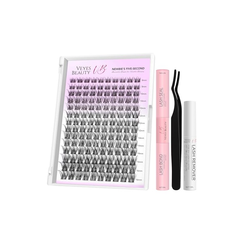 VEYESBEAUTY Lash Clusters Kit Individual Eyelash Extensions Thin & Invisible