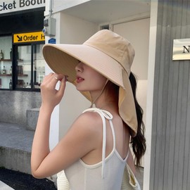 Moerstar Women's UV Protection Hat, Wide Brim, Sunburn Protection to the Neck, Fully Blackout, Breathable, Lightweight, Foldable, Convenient to Carry, Includes Chin Strap, Small Face Effect, Gardening