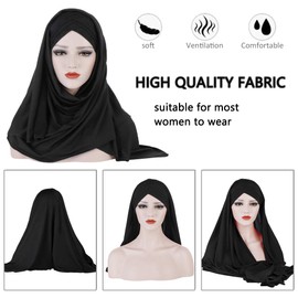 YOFASEN Slouchy Muslim Hat - Women Islamic Scarves Beautiful Hijab Beanie Hats Scarf Headscarf, black