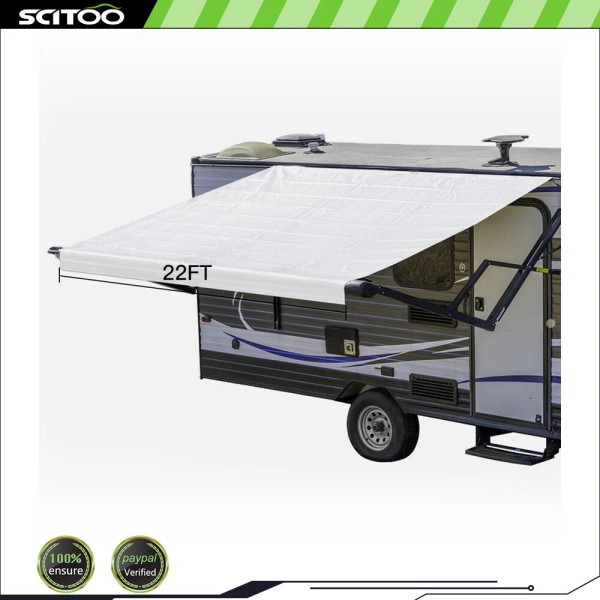SCITOO RV Awning Fabric 8' White 22FT RV Camper Trailer