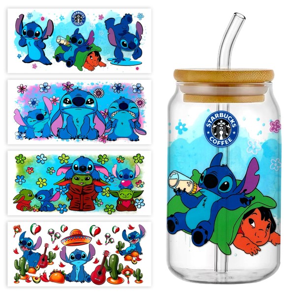 4Sheets Cartoon UV DTF Cup Wrap Transfer Stickers for 16oz