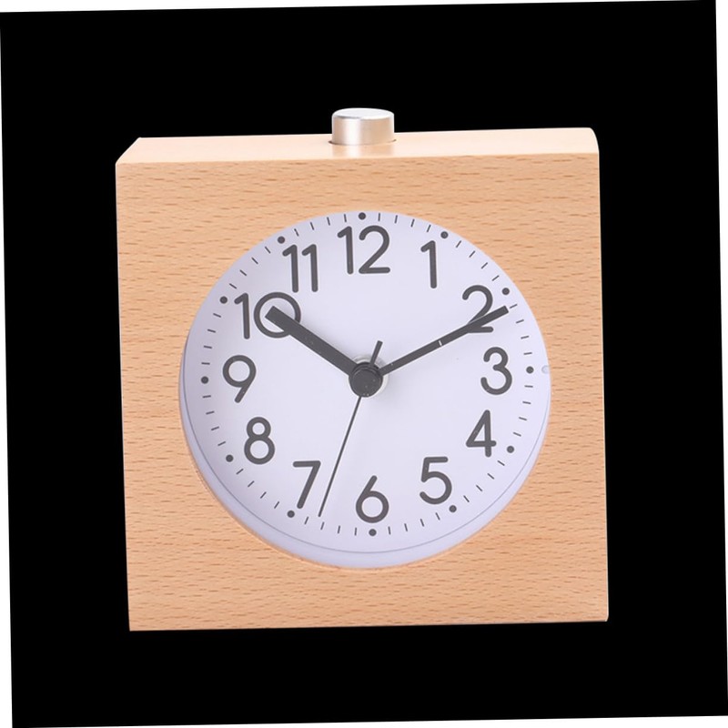 Mobestech Creative Wooden Square Alarm Clock with Night Light Snooze