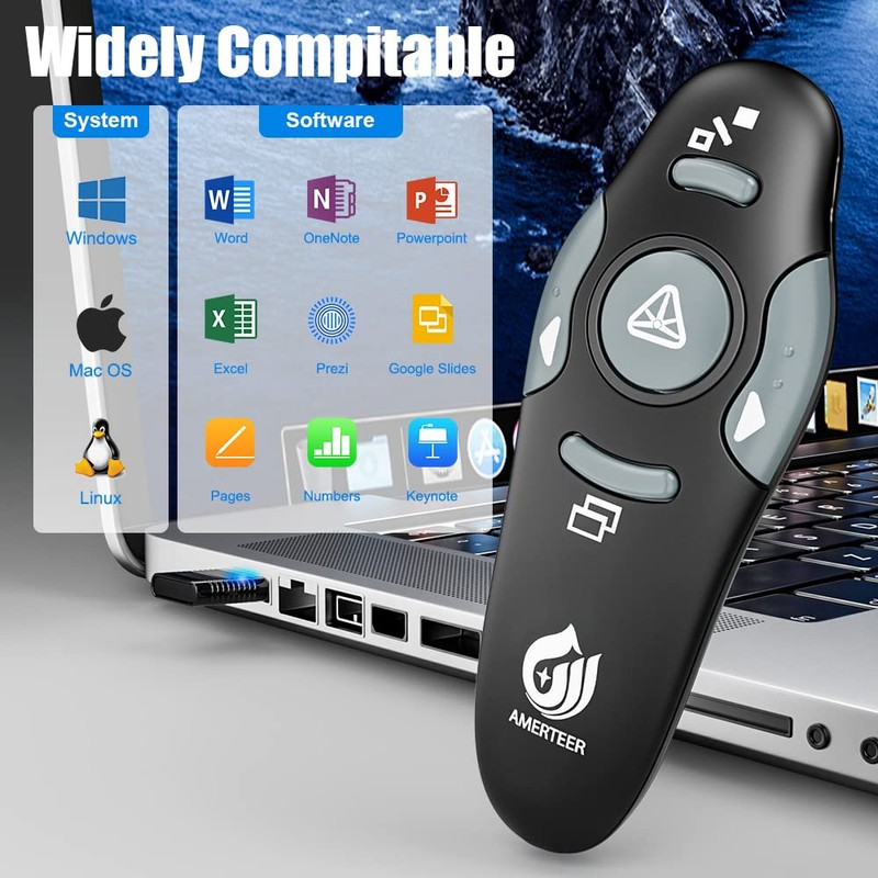 AMERTEER Presentation Clicker Wireless Presenter Remote Clicker for PowerPoint Presentations