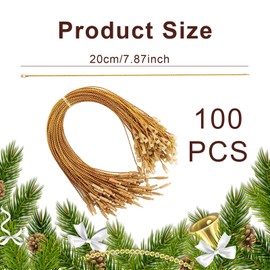 100 PCS Christmas String- Gold Twine String Thread Twist Ties,Tinsel String Craft Making Cord for Hanging Christmas Ornaments,Xmas Baubles,Christmas Tree Ribbon DIY Craft Gift String Snap Fasteners