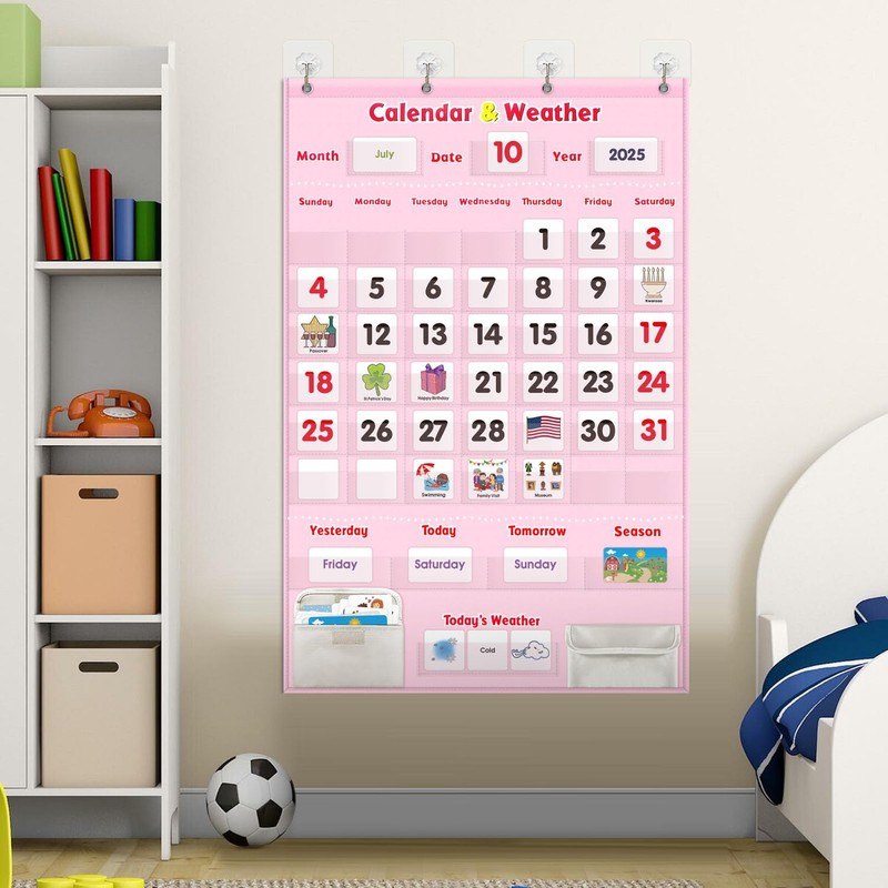 Pink Educational Calendar & Weather Pocket Chart Set for Kids