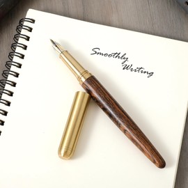 Amaxiu Wooden Fountain Pen Fine Point, Handcrafted Luxury Fountain Pen with 12 Pcs 2.6 mm Ink Cartridges Vintage Wood Fountain Pen Journaling Pen for Business Calligraphy Gifts(B)