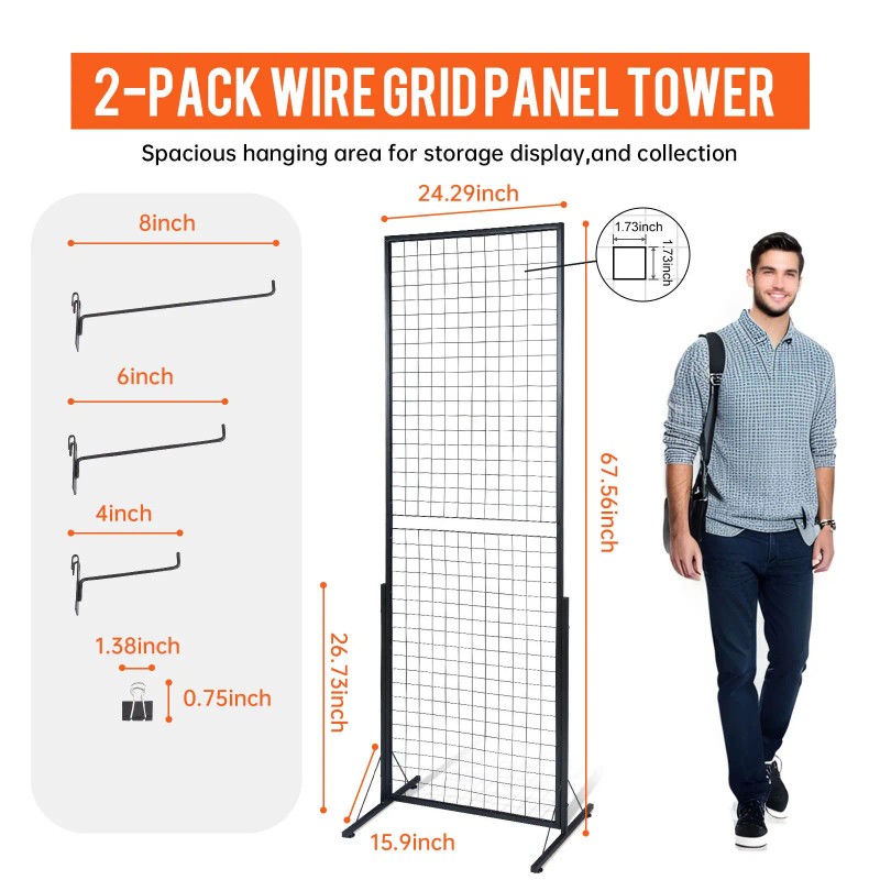 2 Pack 67x48 In Commercial Wire Grid Panel Display T